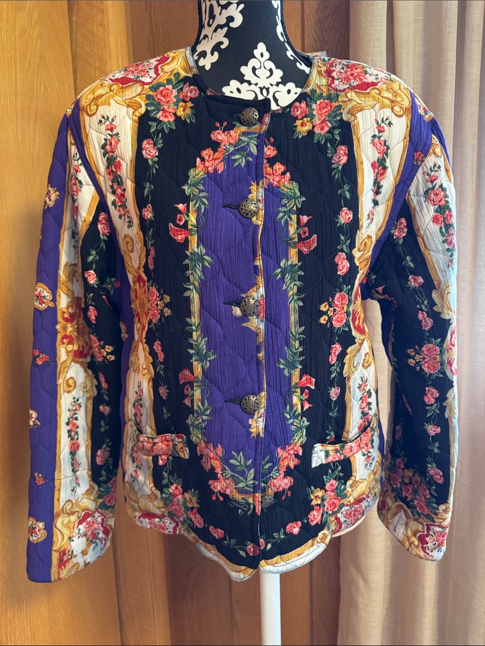 Floral Quilted Jacket in Black & Purple